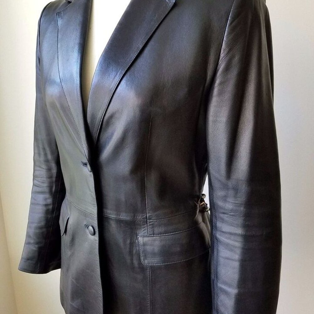 PRADA Vintage WOMAN MILANO BLACK SOFT LEATHER BLAZER JACKET SIZE EU 46 - Picture 2 of 10